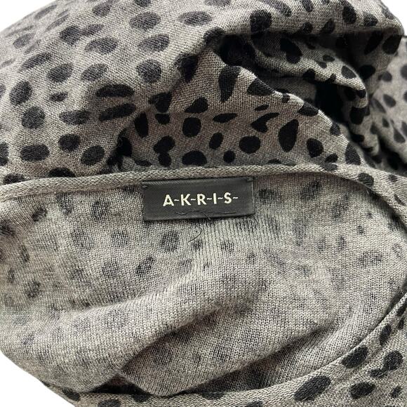 AKRIS US 8 Long Sleeve Top Cashmere Silk Blend Gray Black Dot Print - Picture 2 of 9